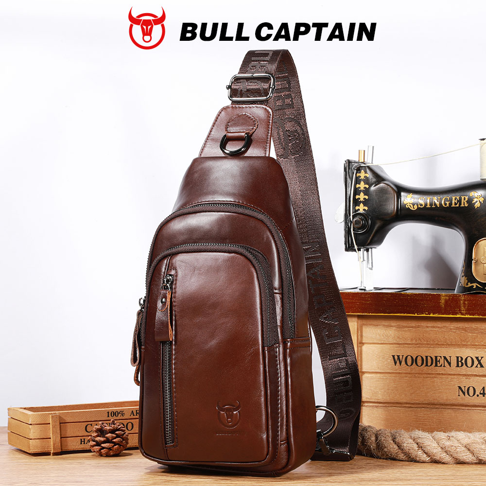 Leather Work Laptop Bag - BULLCAPTAIN Genuine Leather Chest Bag Large