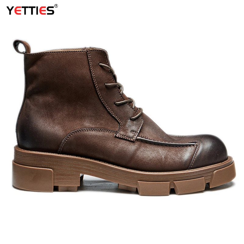 Leather Work Boots - Men's British Style Combat Boots Genuine