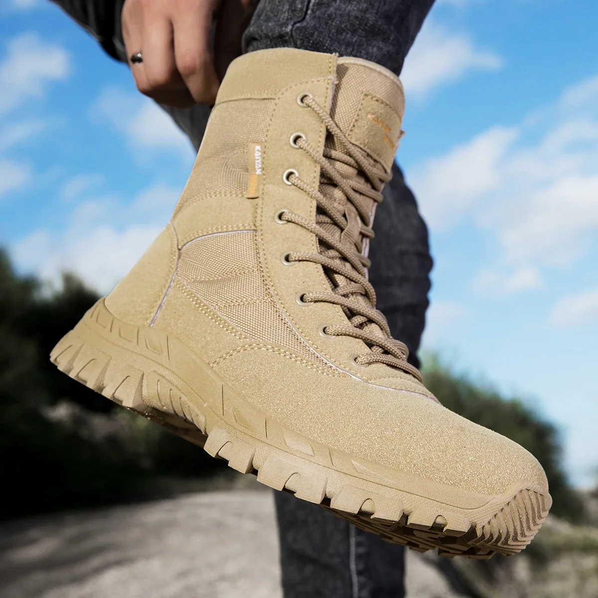 Leather Work Boots - Men's Outdoor Hiking Shoes High-top Leather
