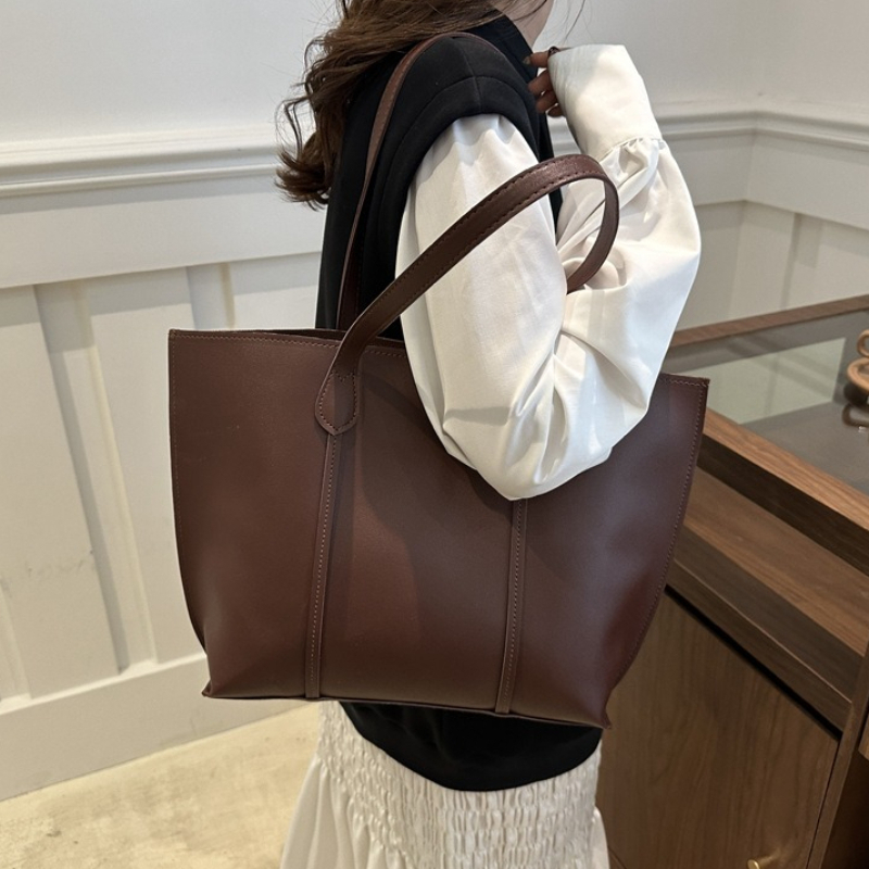 Leather Work Laptop Bag - Retro Faux Leather Shoulder Bag, Large