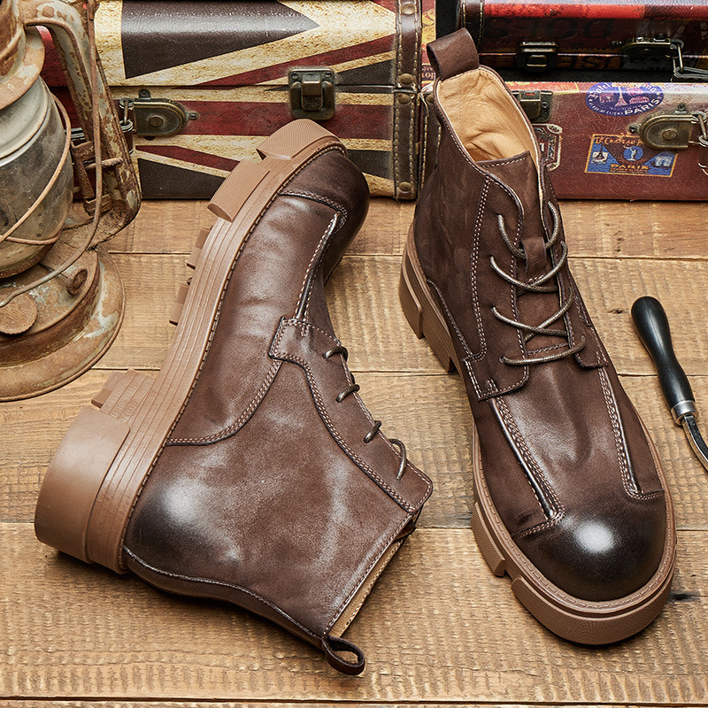 Men's British Style Combat Boo - Leather Work Boots review and price