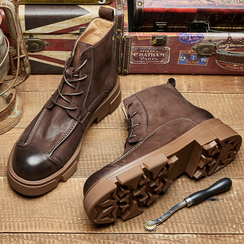 Men's British Style Combat Boo - Leather Work Boots review and price