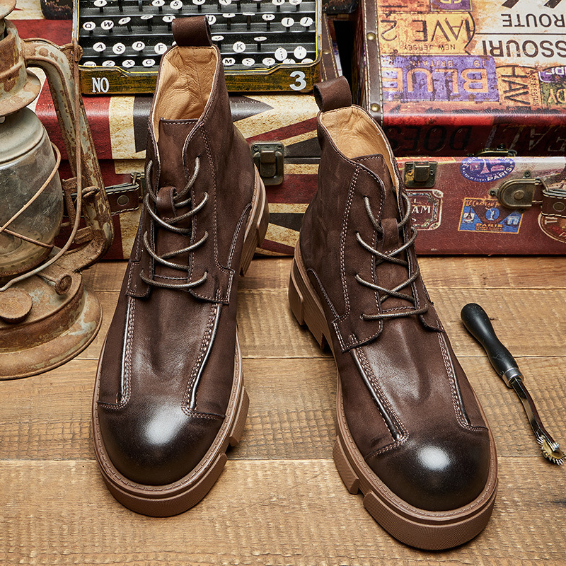Men's British Style Combat Boo - Leather Work Boots review and price