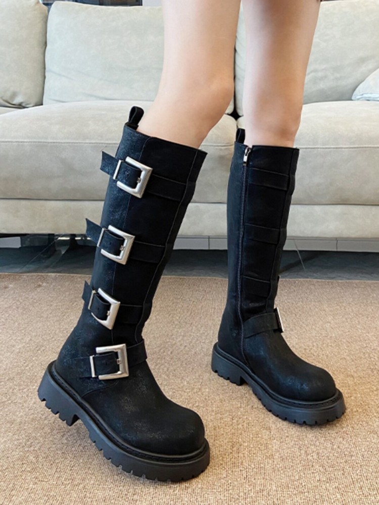 Fashion Women Multi Buckle Kne - Leather Work Boots review and price