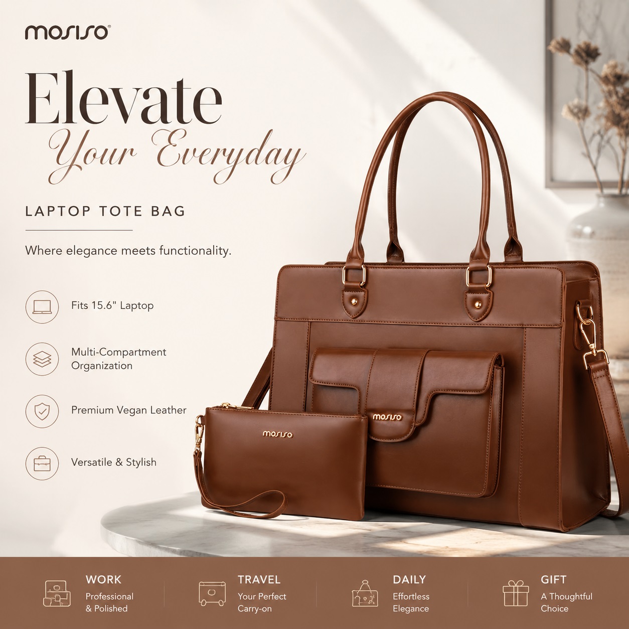 MOSISO Laptop Tote Bag for Wom - Leather Work Laptop Bag review and price