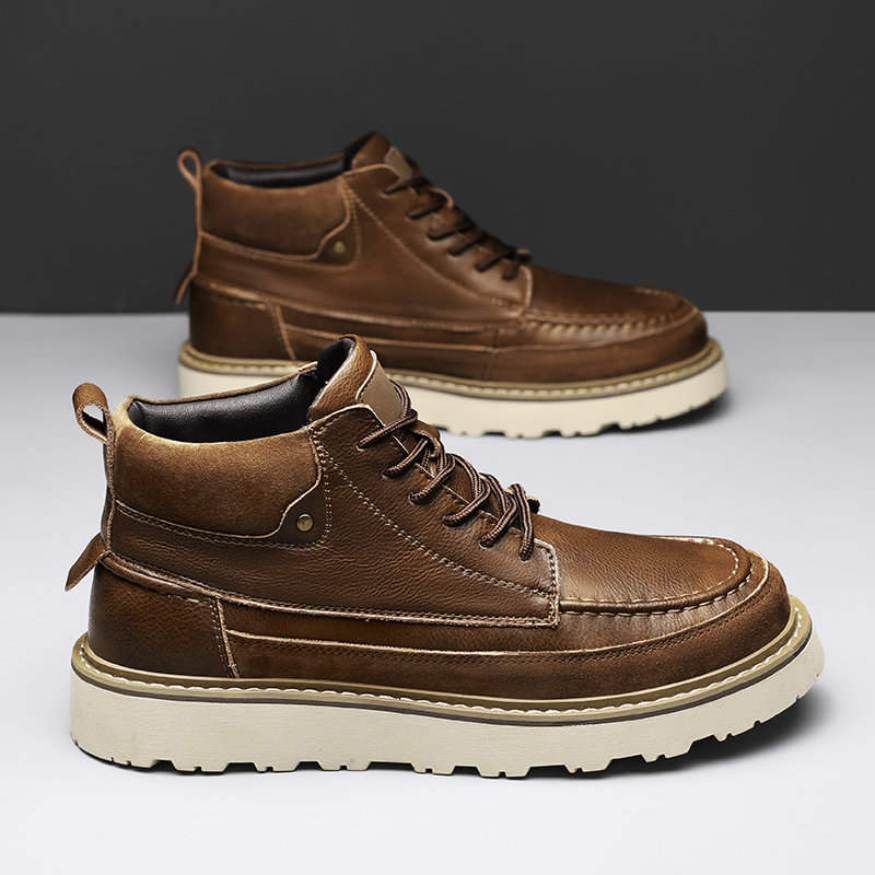 Men Brown Fleece Lined Warm Hi - Leather Work Boots review and price