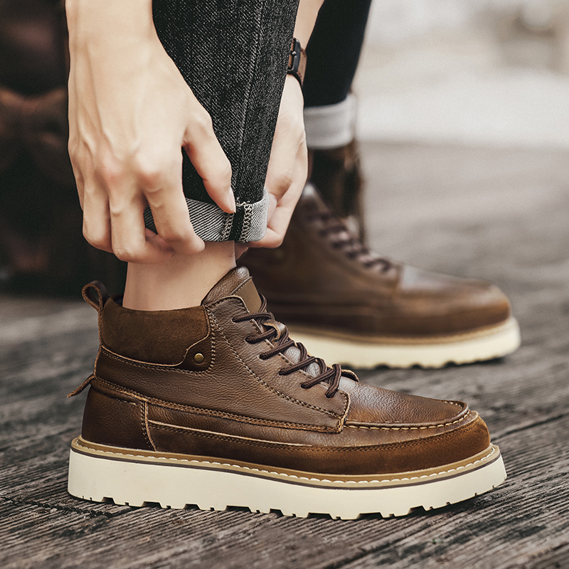 Men Brown Fleece Lined Warm Hi - Leather Work Boots review and price